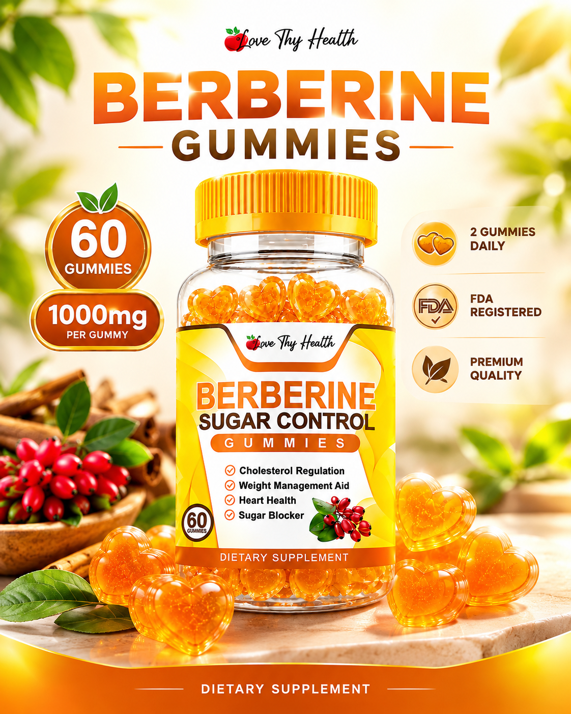 Berberine Gummies 60pcs | 1000mg per Gummy | Dietary Supplement