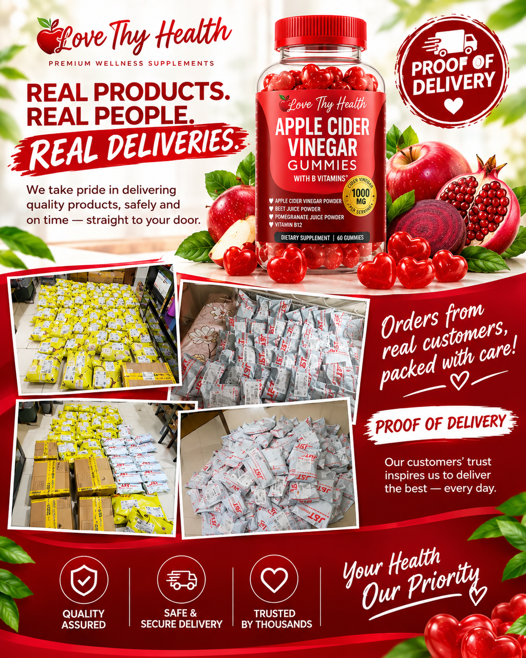 Apple Cider Vinegar Gummies with Vitamin B12 | 1000mg ACV Gummies | 60 Gummies