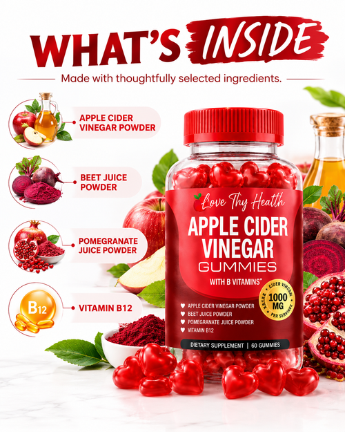 Apple Cider Vinegar Gummies with Vitamin B12 | 1000mg ACV Gummies | 60 Gummies